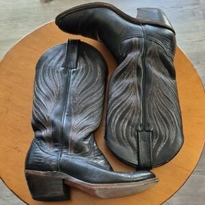 Vintage Frye Bkack Lizard Leather Cowboy Boots size 7D Mens/ 9B Womens